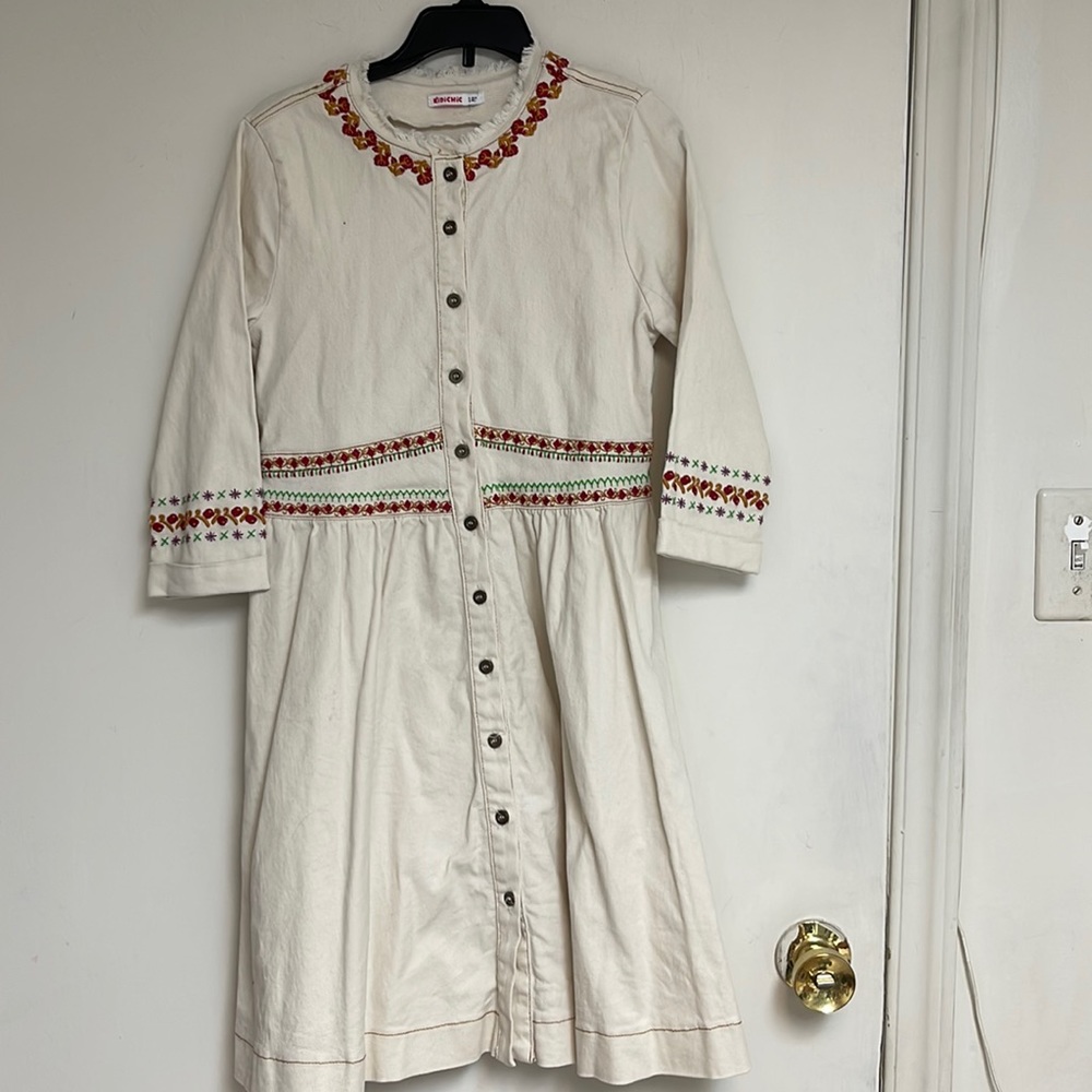 NWT KIDICHIC Denim dress for girls w/ embroidery details size 12 excellent